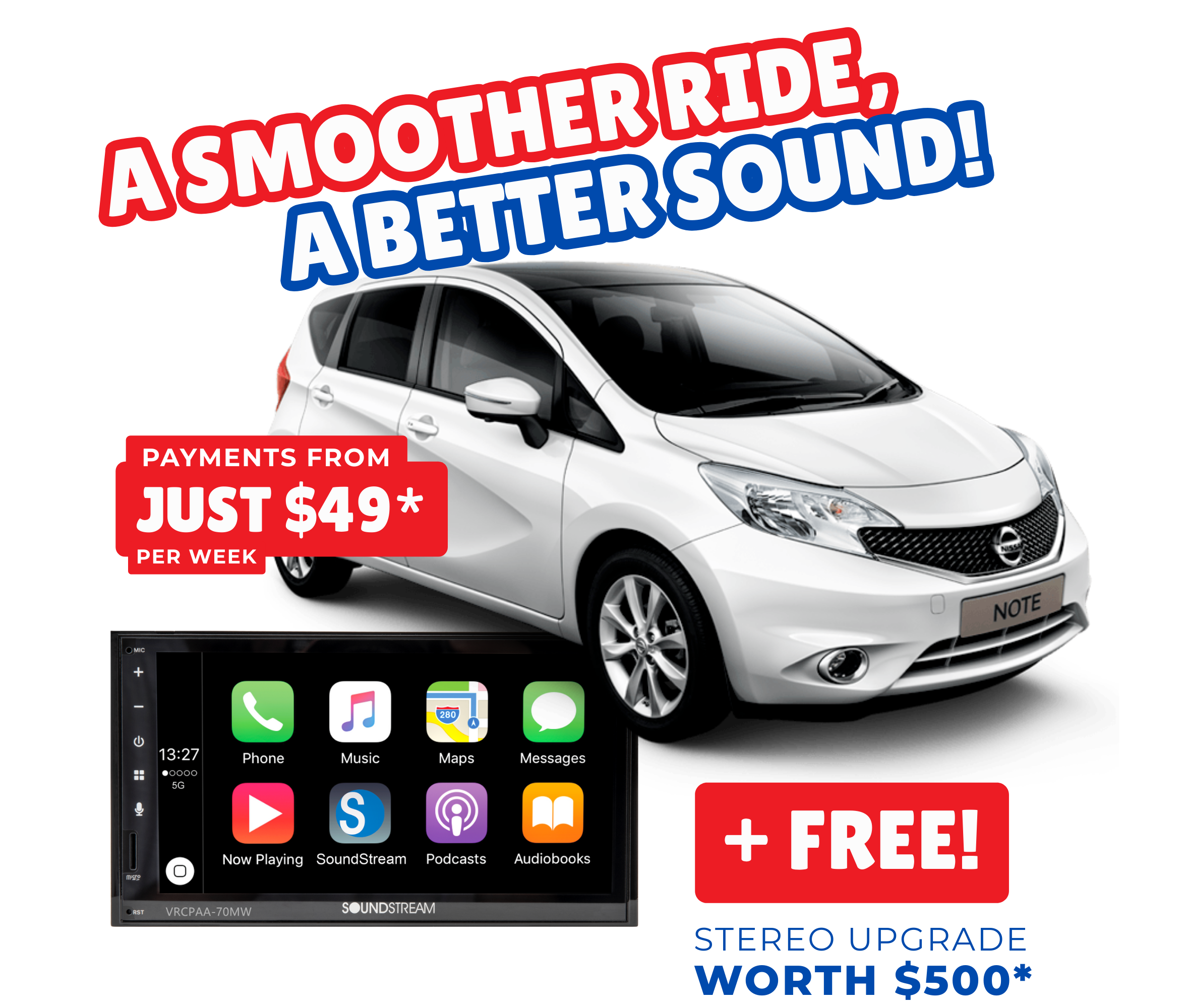 Nissan Note from $49/week* with a free $500 stereo upgrade, limited time only t Portage Cars