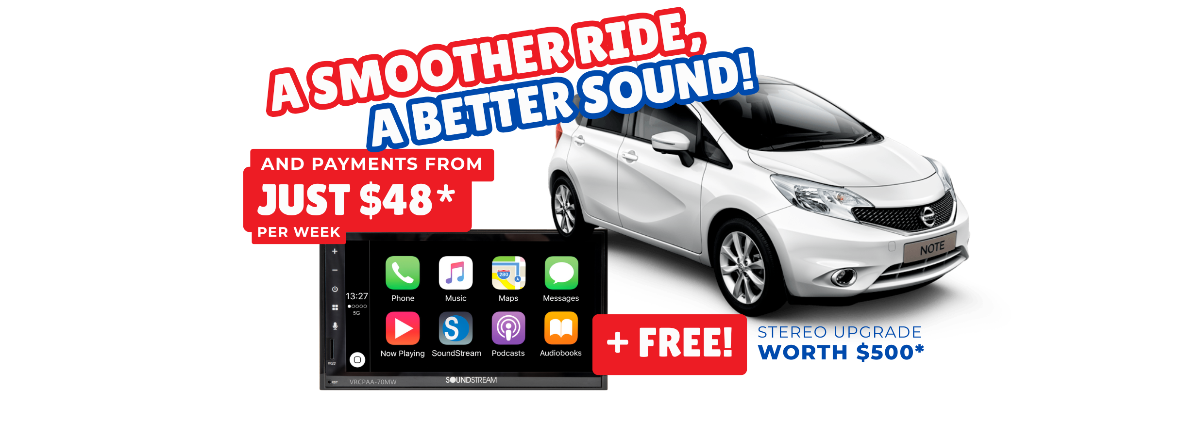 Nissan Note from $48/week* with a free $500 stereo upgrade, limited time only at Portage Cars